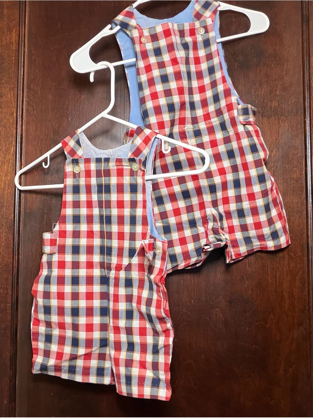 Toddler Plaid Shortalls - Red/Blue Multi